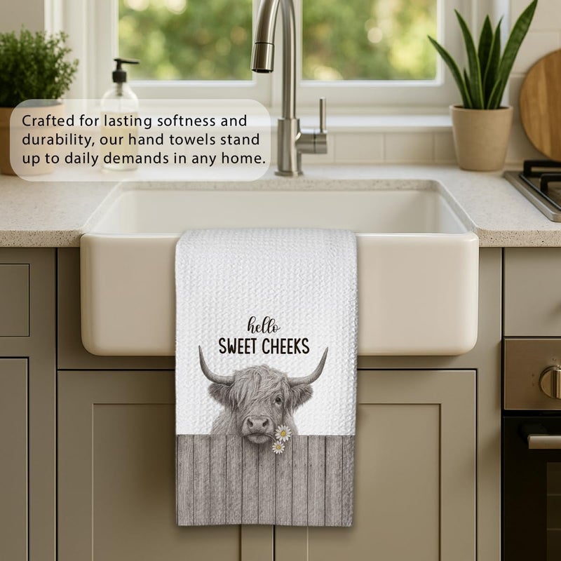 Threegoat Funny Cute Highland Cow Hand Towels for Bathroom,1 PCS Cow Decor Farmhouse Kitchen Towels,Animal Decorative Towels for Western Country,pet Gifts for Women, Pet Owners Housewarming - B02 - Image 4